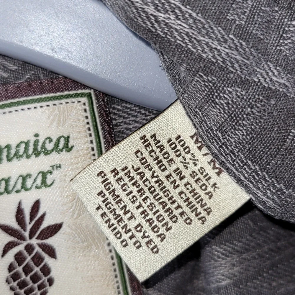 Jamaica Jaxx Mens Medium Silk Bamboo Jacquard Button Down Shirt Grey Brown Leaf
